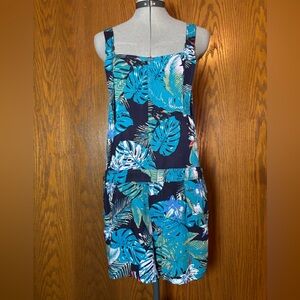 Mudd juniors Overalls with Blue and Green Leaf Pattern - Large